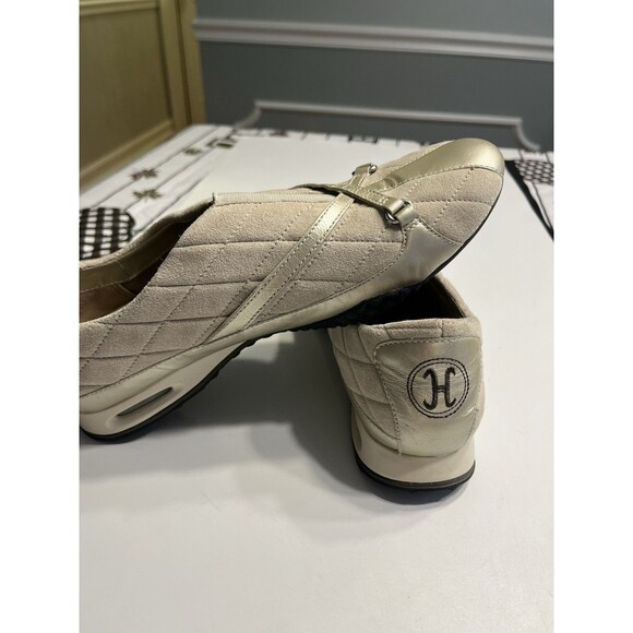 Cole Haan Tan Quilted Suede Gold Metallic Leather Accents Slip On Sneakers Shoes - Picture 15 of 15